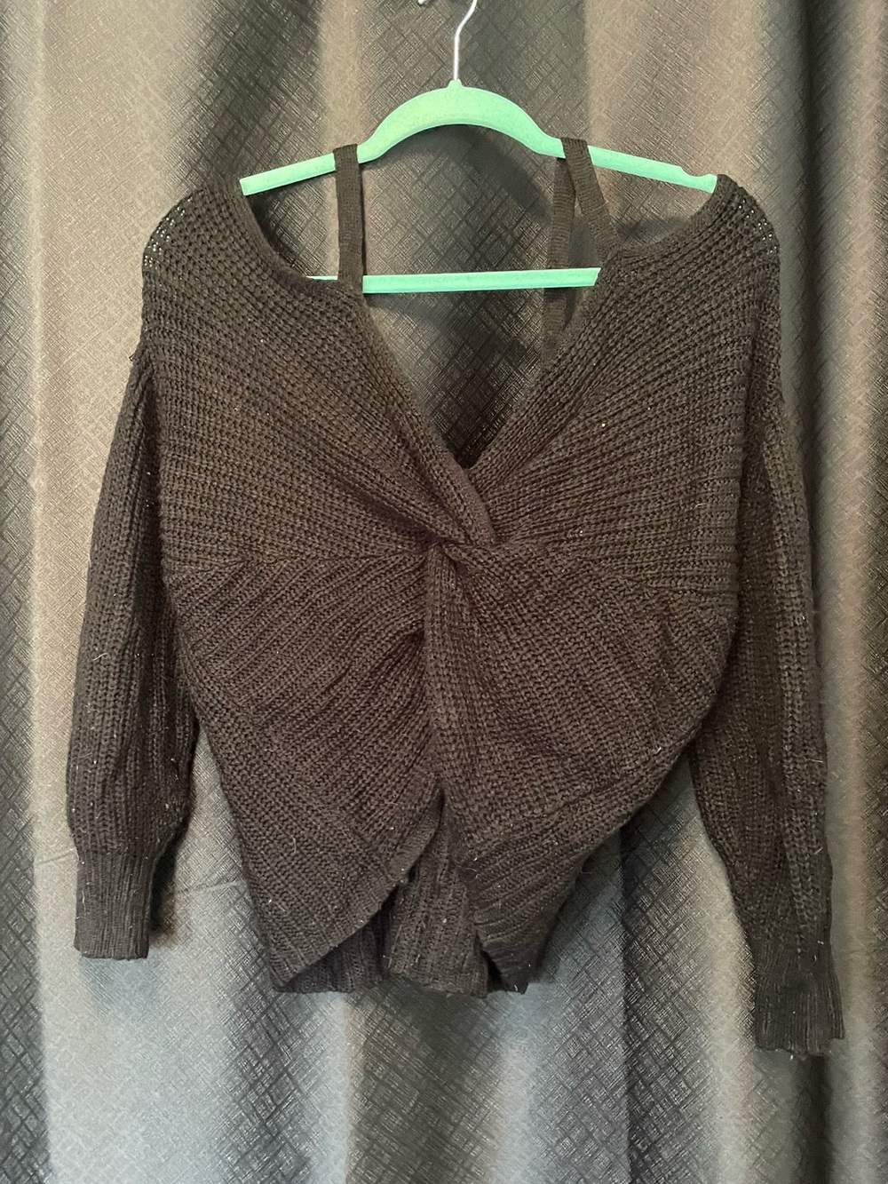 Almost Famous Black Twist-Knot Off-the-Shoulder Sweater